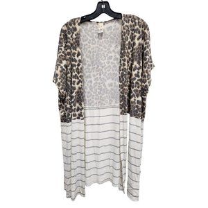 7th Ray Womens Tan White Animal Print Kimono Cardigan Small Open Longline BOHO